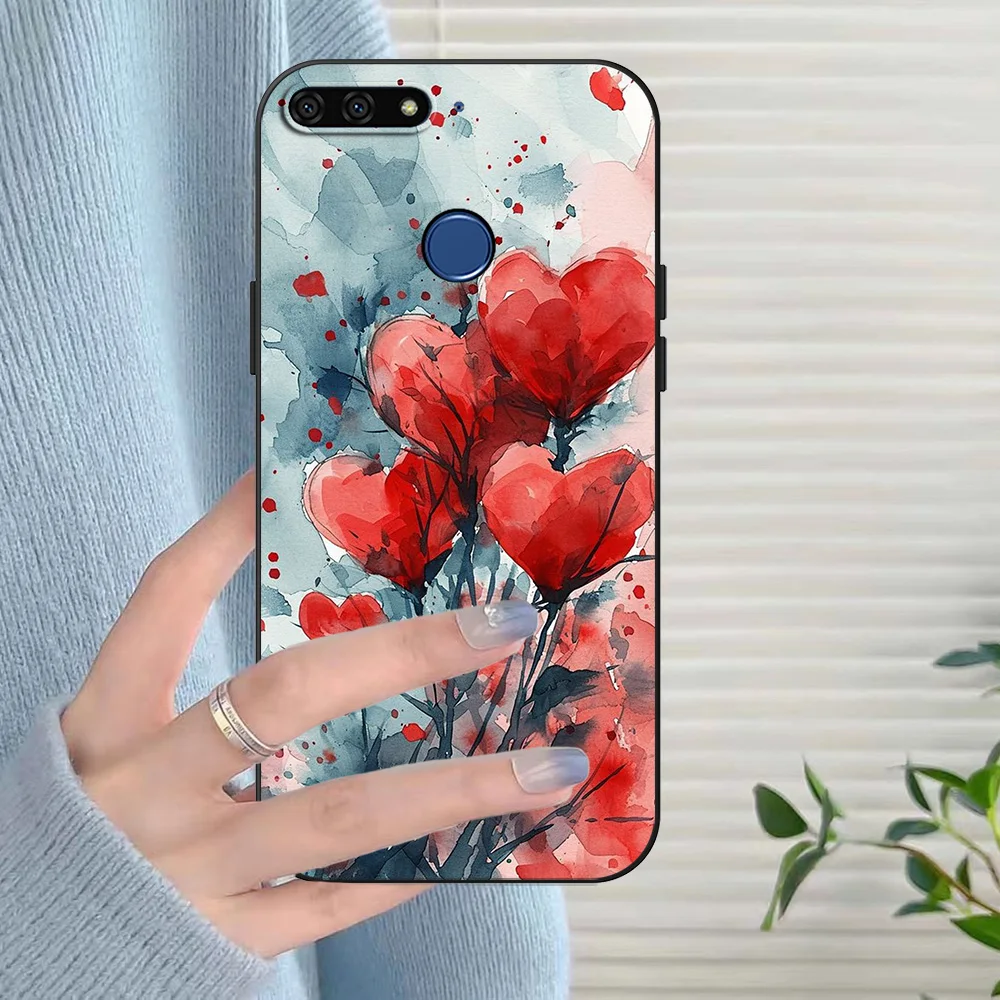 Black tpu Case For Honor 8a Prime 8s 9 10X Lite 9A 9C 9X Premium Pro 9S Case Cover Valentine’s Day heart