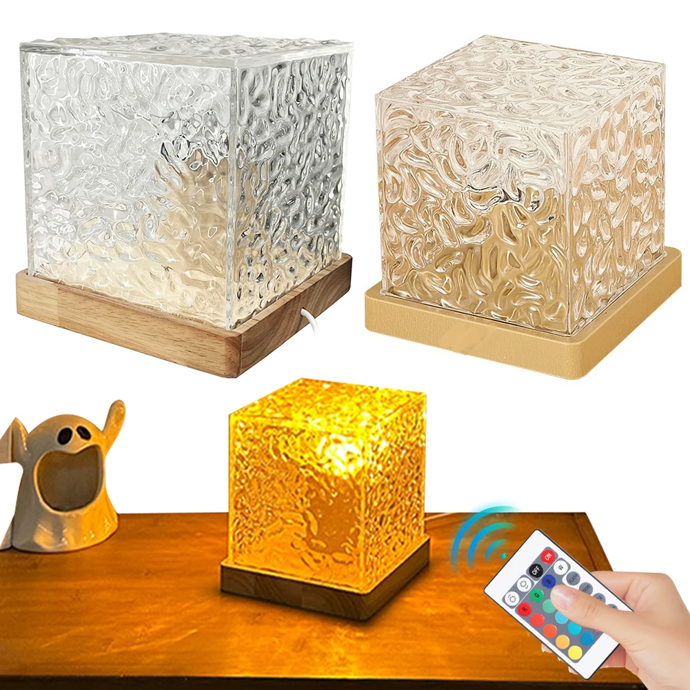 Water Ripple Cube Night Light 16 Colors Water Ripple Cube Colorful Night Light Remote Control for Bedside Birthday Holiday Gift