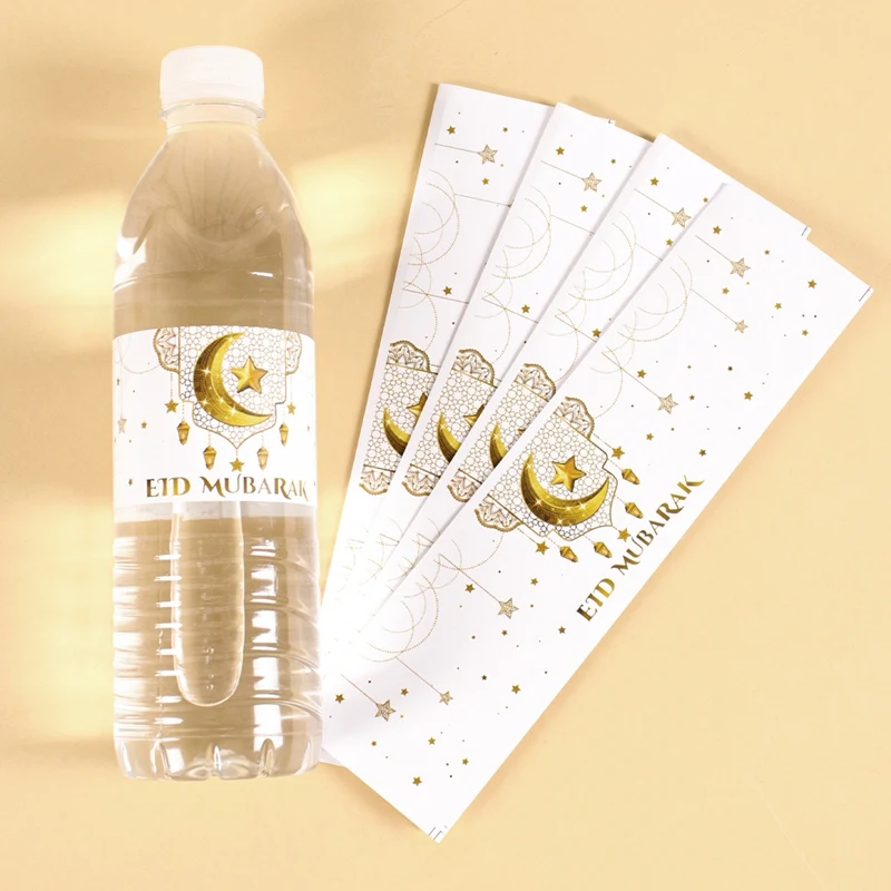 10pcs Eid Mubarak Bottle Wrapper Paper Sticker Ramadan Kareem Festival Party Decor Water Bottle Label Muslim Islamic Eid Al-fitr