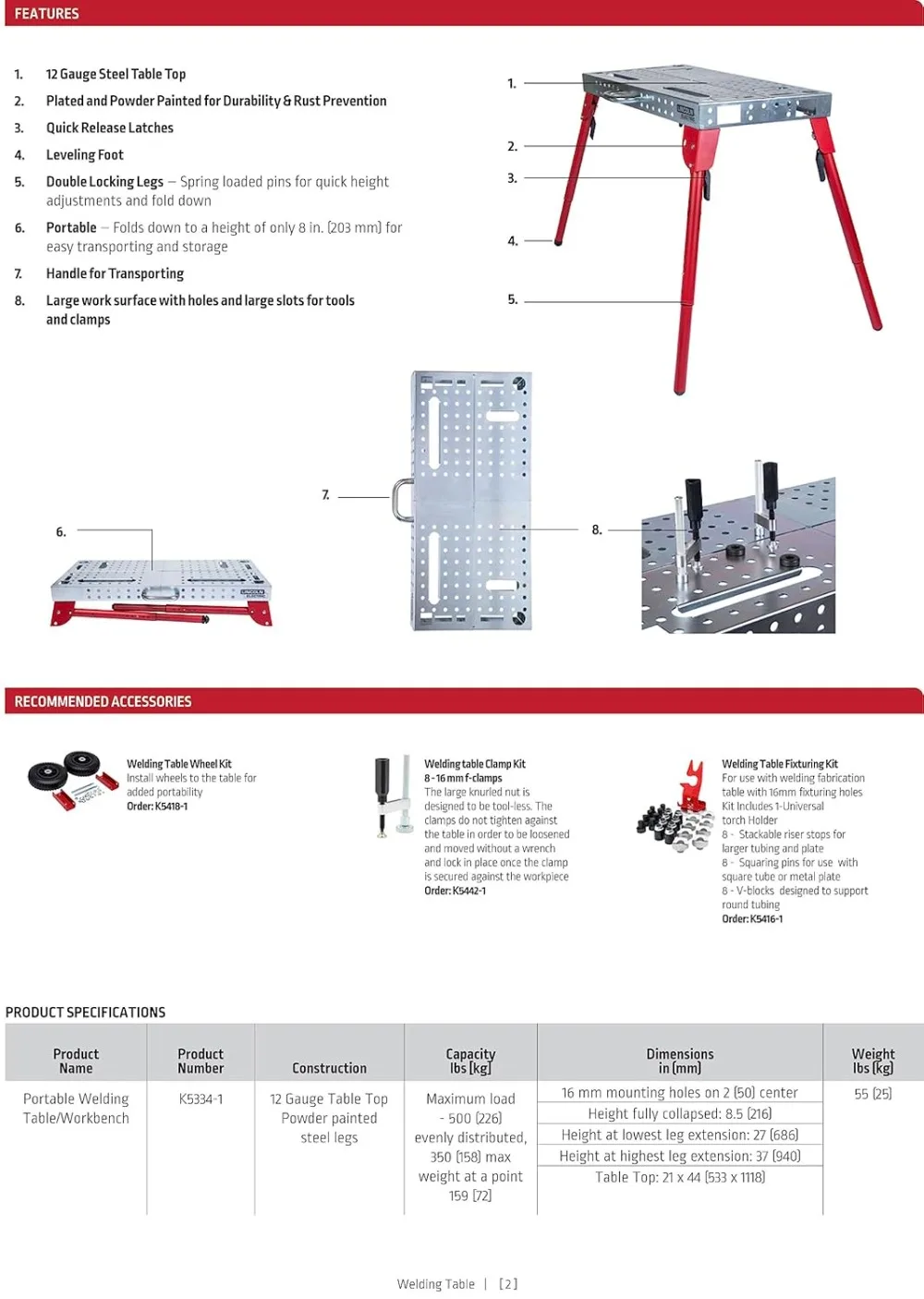 K5334-1 tragbare Schweißt isch klappbare Werkbank 21 "x 44"