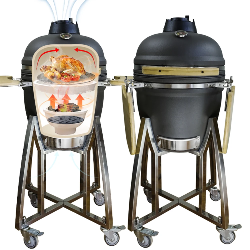 

Керамическая керамика Auplex с матовой глазурью, серо-зеленая камадо Джо, 18-дюймовый гриль Komodo, барбекю, камадо, гриль на открытом воздухе