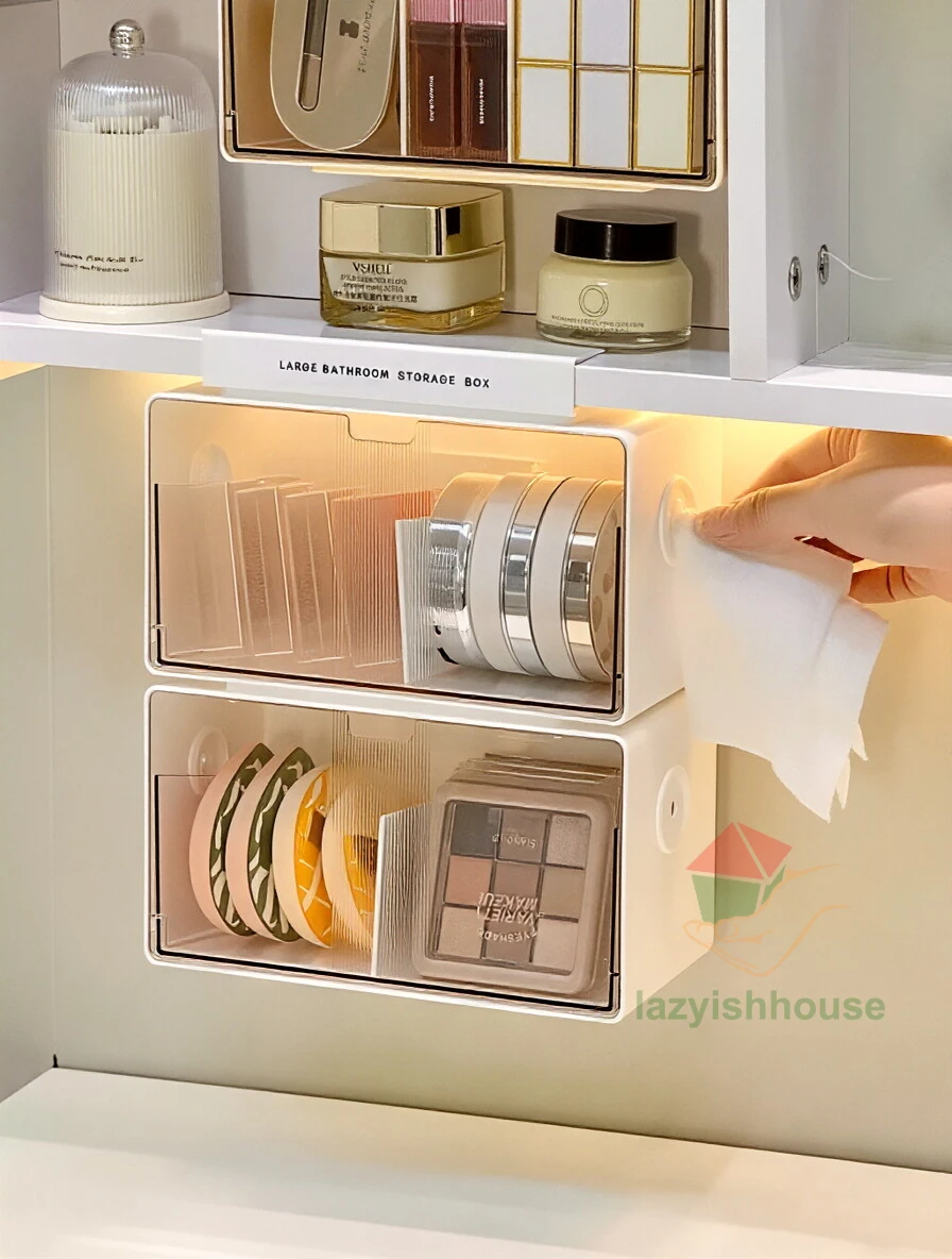 Drawer Style Storage Box Under The Mirror Cabinet Transparent Bathroom Cotton Stick Makeup Cotton Bathroom Pull-Out Storage - view 5