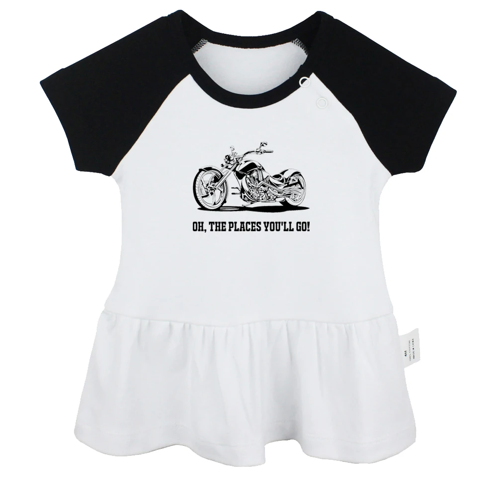 

Oh The Places You'll Go, Motorcycle Fun Printed Graphic Baby Girls Cute Short Sleeves Pleated Dresses Kids Baby Summer Clothing