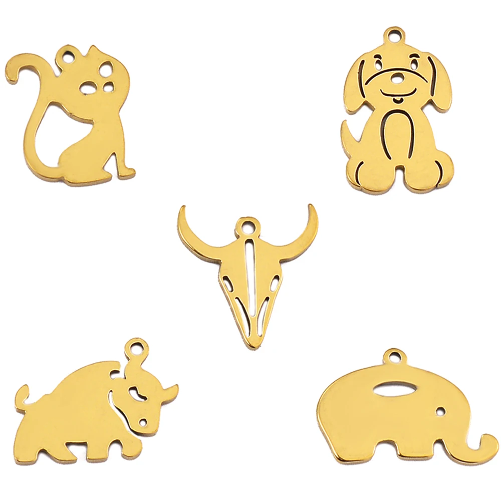 

20pcs/lot Stainless Steel Animal Cat Dog Cow Elephant DIY Earring Necklace Charm Pendant Jewelry Making Findings Accessories