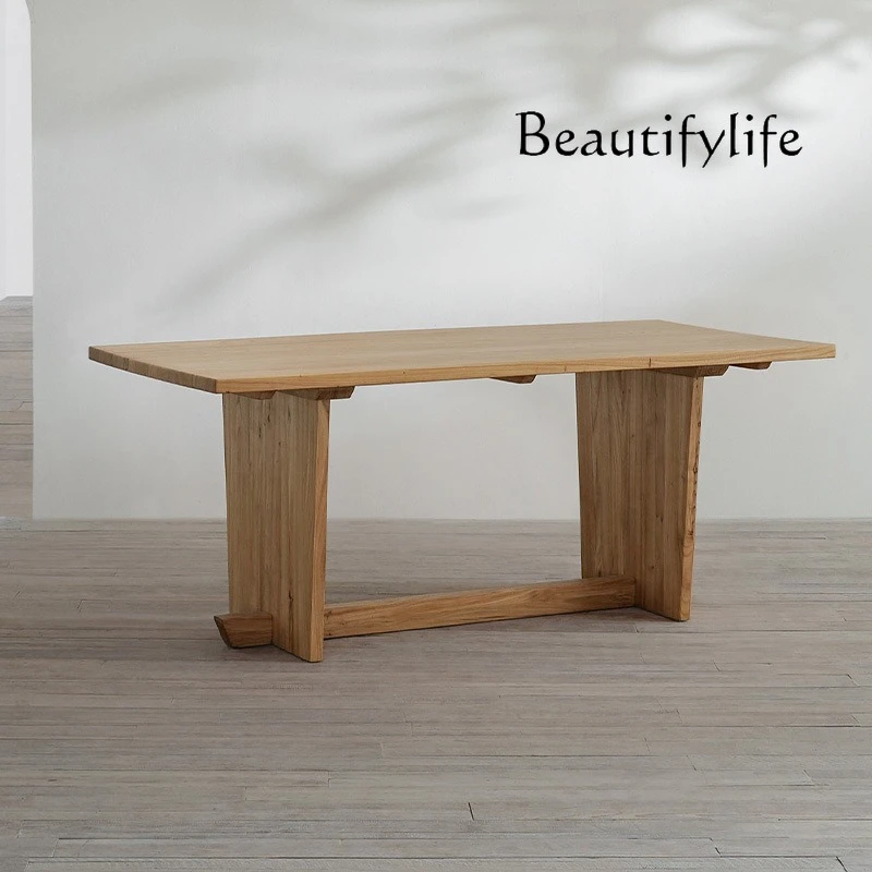 

Wabi-sabi wind solid wood dining table, retro Japanese antique rectangular dining table tea table designer desk