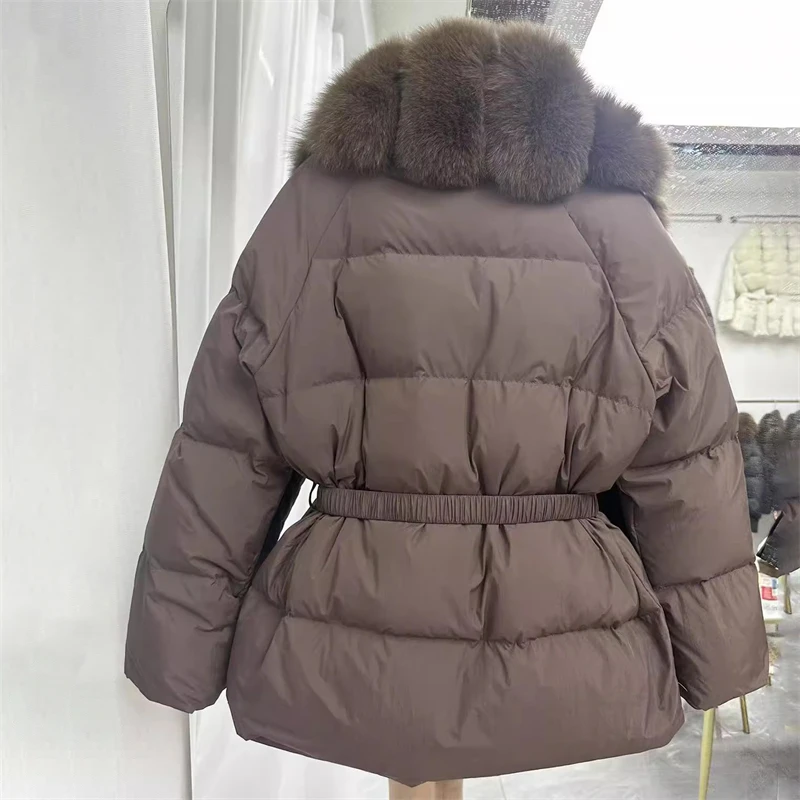 High-Quality Winter Women's Fox Fur Collar Waist-Cinching Puffer Jacket Y2K Stylish Casual Thick Warm Coat 2025
