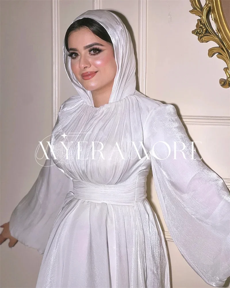 

Modest Saudi Arabric Evening Dresses Pleats Long Sleeve A-Line Dubai Special Occasion Dress Customized فساتين سهرة