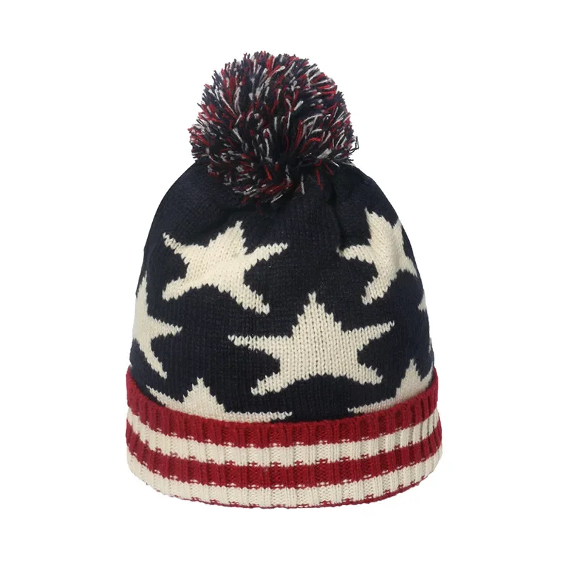 Brand Oohmy Winter Beanie Cuffed Knit Warm Hat for Men Women Youth Boys Girls American Flag Outdoor Ski Sports Hiking Caps