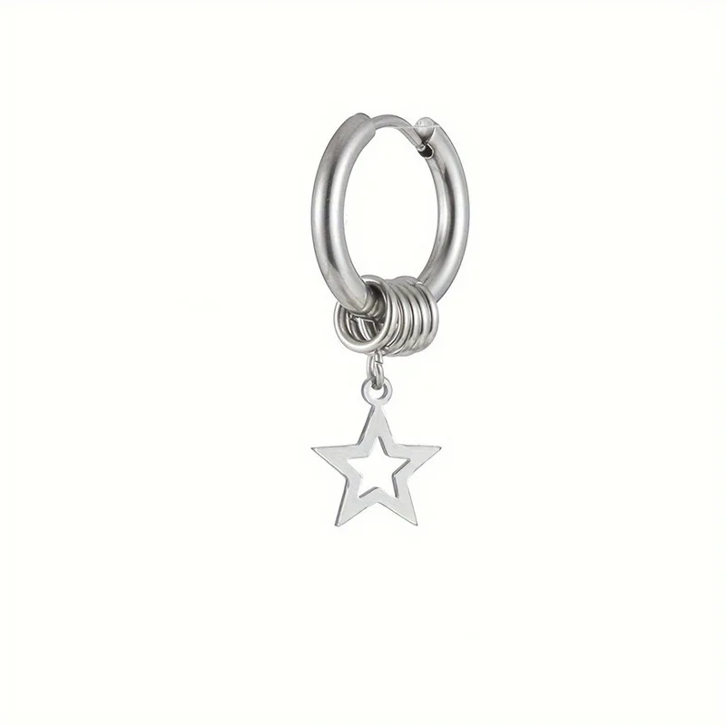 1 pair Stainless Steel Men Cross Stars Punk Dangle Earrings Gothic Woman Ear Hoop Earrings Pendant Piercing Jewelry