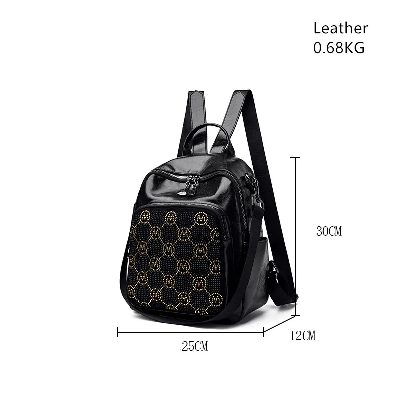 حقيبة ظهر نسائية سوداء جديدة ذات علامة تجارية مصممة بجودة عالية من جلد البولي يوريثان الناعم حقيبة ظهر عصرية ذات سعة كبيرة حقيبة كتف وقت الفراغ