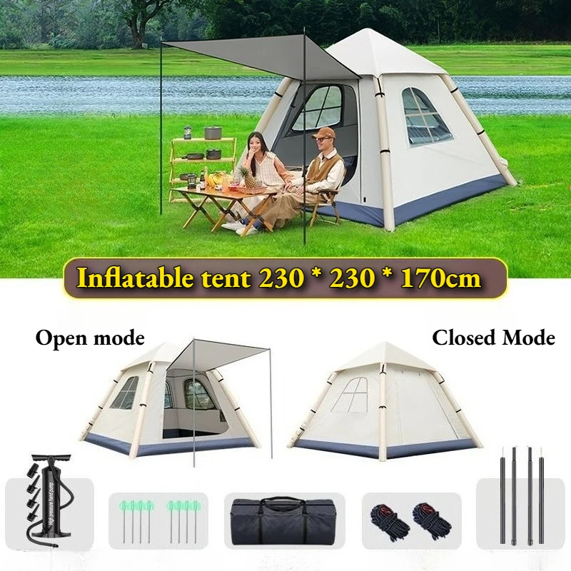 Carpa Inflable Impermeable para 4 Personas, Carpa de Camping para Glamping al Aire Libre, Refugio Inflable Familiar Grande con Apertura Automática