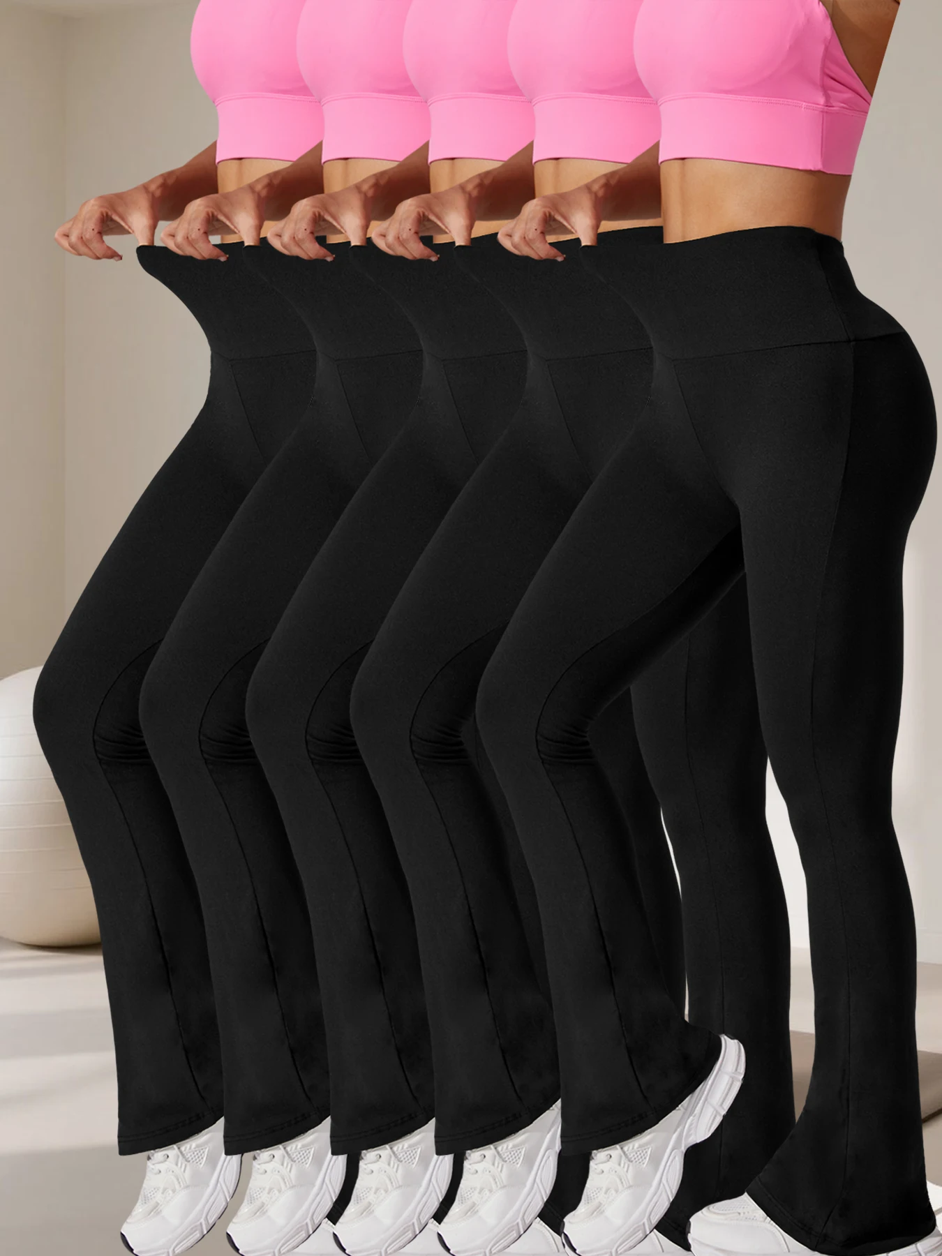 

5 Pack Women's Super Soft Flare Pants High Waisted Tummy Control Workout Yoga Push Up Gym Fitness Leggings Bell Bottoms
