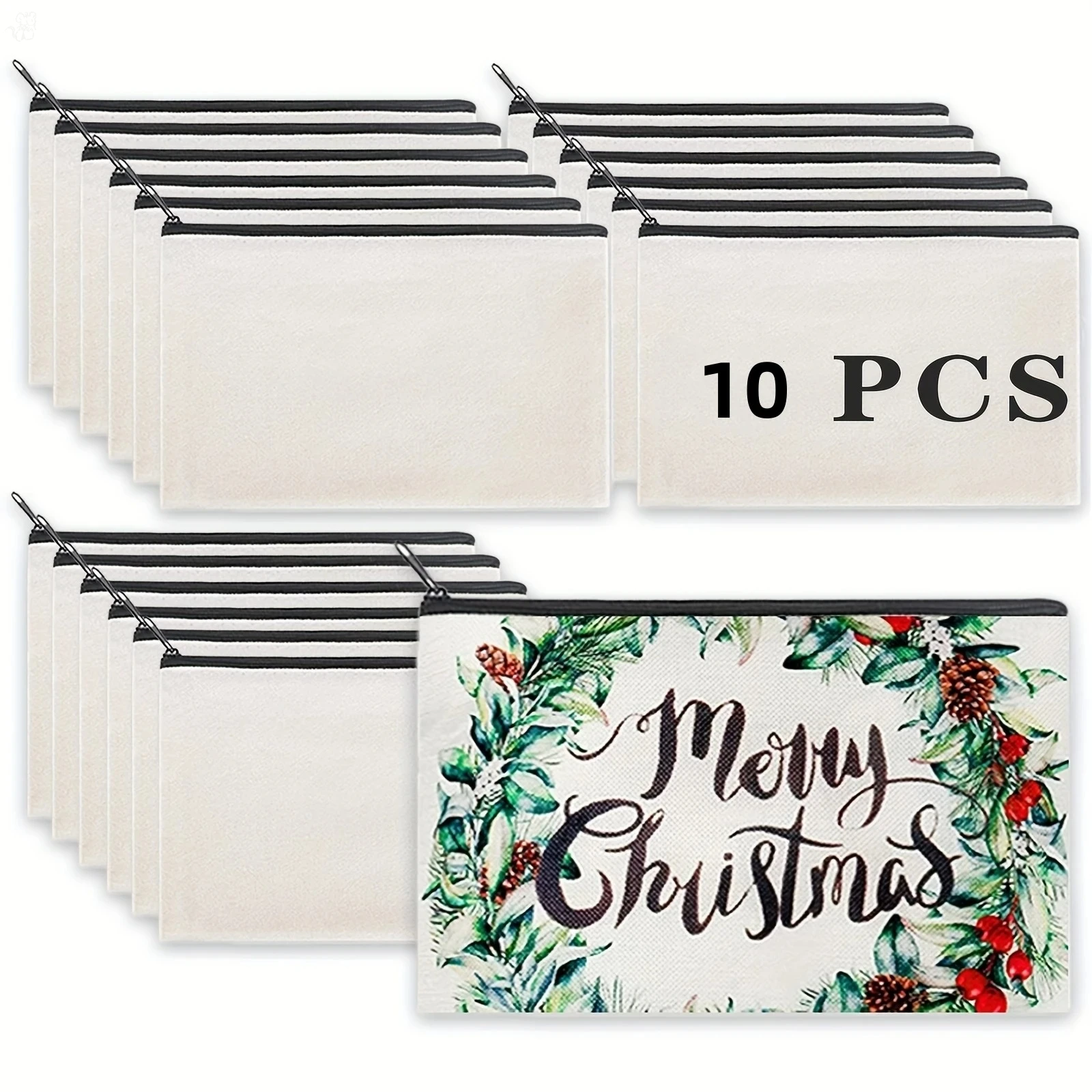 Bolsas de Maquiagem em Lona para Sublimação, Estojos de Lápis DIY Inacabados para Transferência Térmica com Janela Transparente, Prontos para Seu Design Personalizado