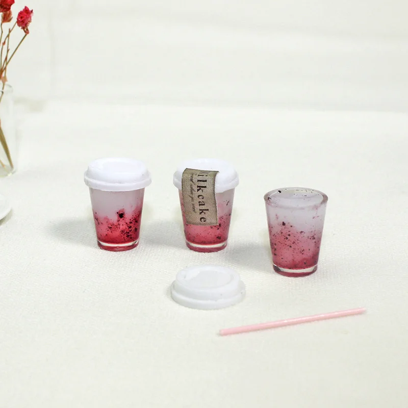 

1Pc 1:12 Dollhouse Miniature Drink Model Toy Food Dollhouse Play Micro Scene Props Berry Drink for Dolls