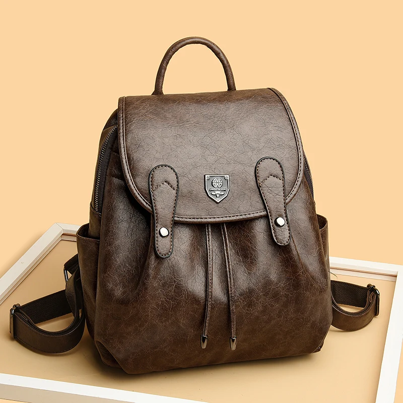 LANYIBAIGE Glossy PU Leather Solid Color Large Capacity Multi Pocket Design Women's Versatile Fashionable Backpack Travel Bag