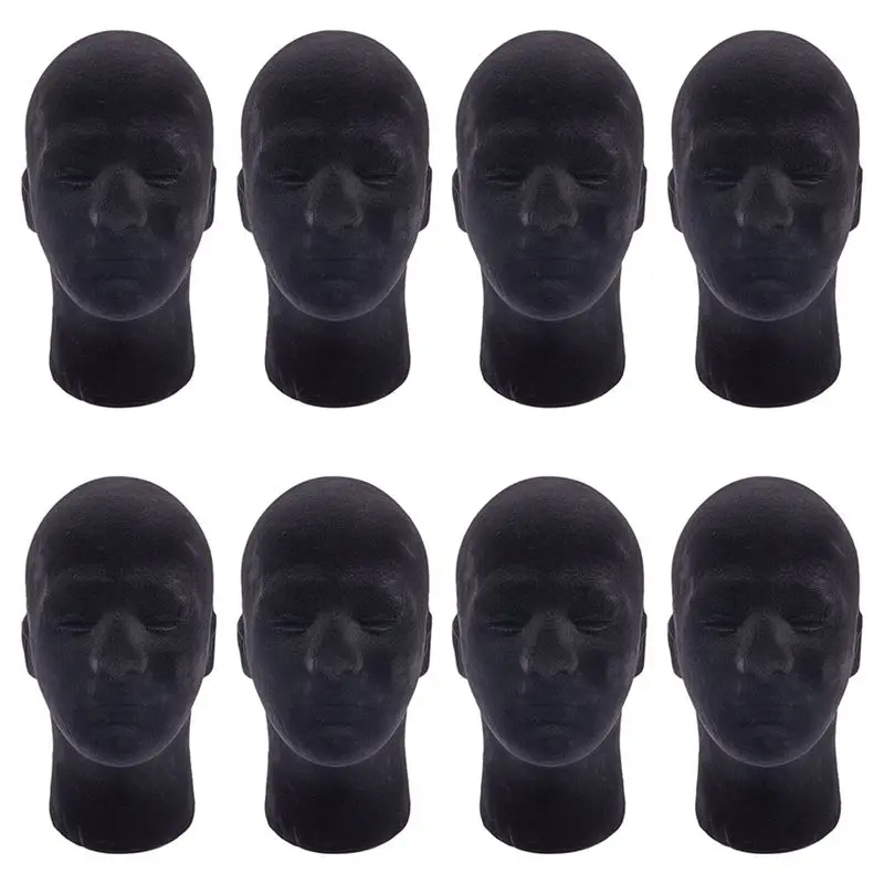 

A74E-8X Male Foam Mannequin Manikin Head Model Wigs Glasses Cap Display Stand Black