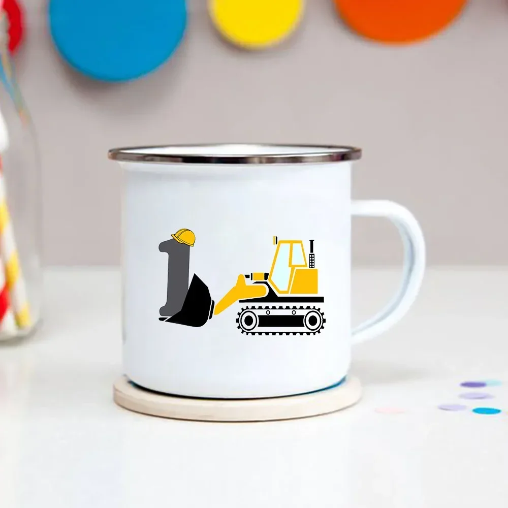 Breakfast Mug Cartoon Excavator 1-8 Year Boys Birthday Enamel Cola Mugs Kids Baby Dessert Milk Cocoa Cups Classmate Gifts