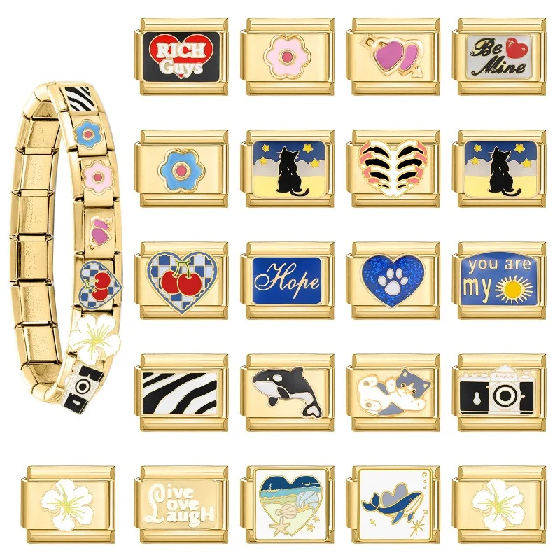 Y2K الذهب سحر رومانسية كوكب كاميرا القلب الإيطالية سحر الروابط صالح 9 مللي متر سوار الفولاذ المقاوم للصدأ DIY بها بنفسك صنع المجوهرات هدية الفتيات