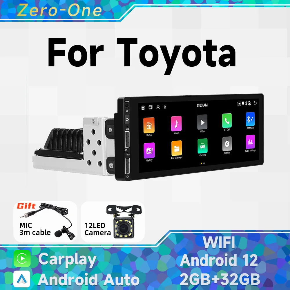 

1 Din Radio Android 13 Car Multimedia for Toyota Universal 6.9 Inch Screen Stereo Head Unit Wireless Carplay Autoradio GPS WiFi