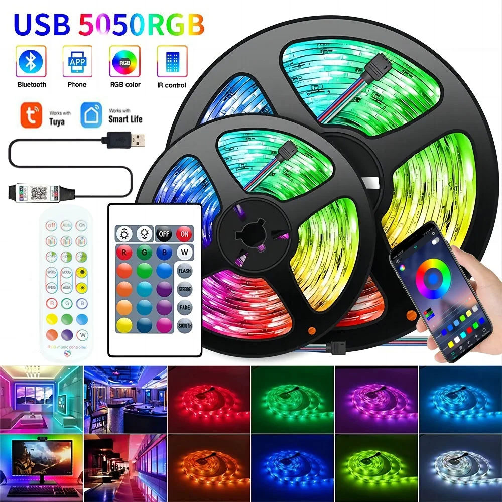 RGB LEDパーティーライト,USB照明,音楽同期,1-30m, 1180インチ,5050 Tuya,wifi,アプリ制御,dc12v