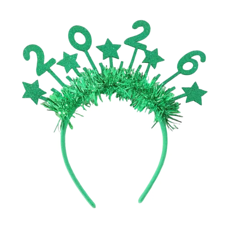 Diadema de lentejuelas de Feliz Año Nuevo 2026, diadema bonita y dulce con tira de estrellas, accesorio creativo para fotografía, aro para el pelo con purpurina, suministros de Navidad