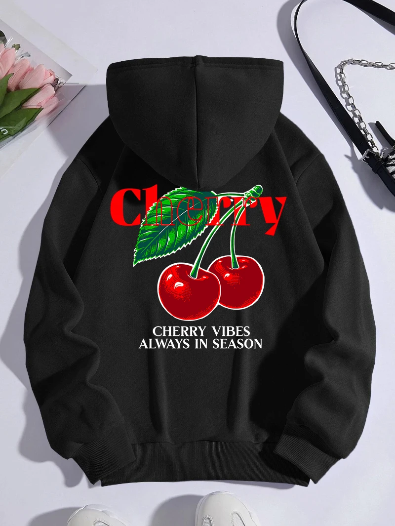 

Fashion Womens Hoodies Cherry Vibes Always In Season Printing Pullovers Fleece Warm Loose Pocket Sweatshirts Street Clothing