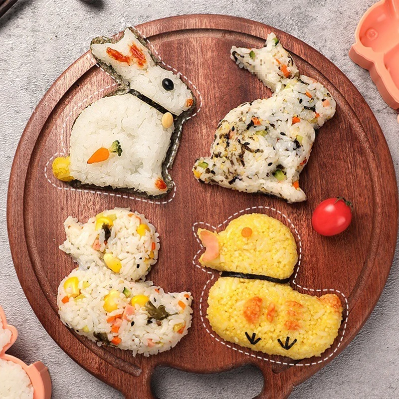 1/4Pcs Sushi Mold Maker Sushi Making Kit Cartoon Small Animals Onigiri Rice Ball Mold Kid Packed Lunch Kitchen Tools Accessories