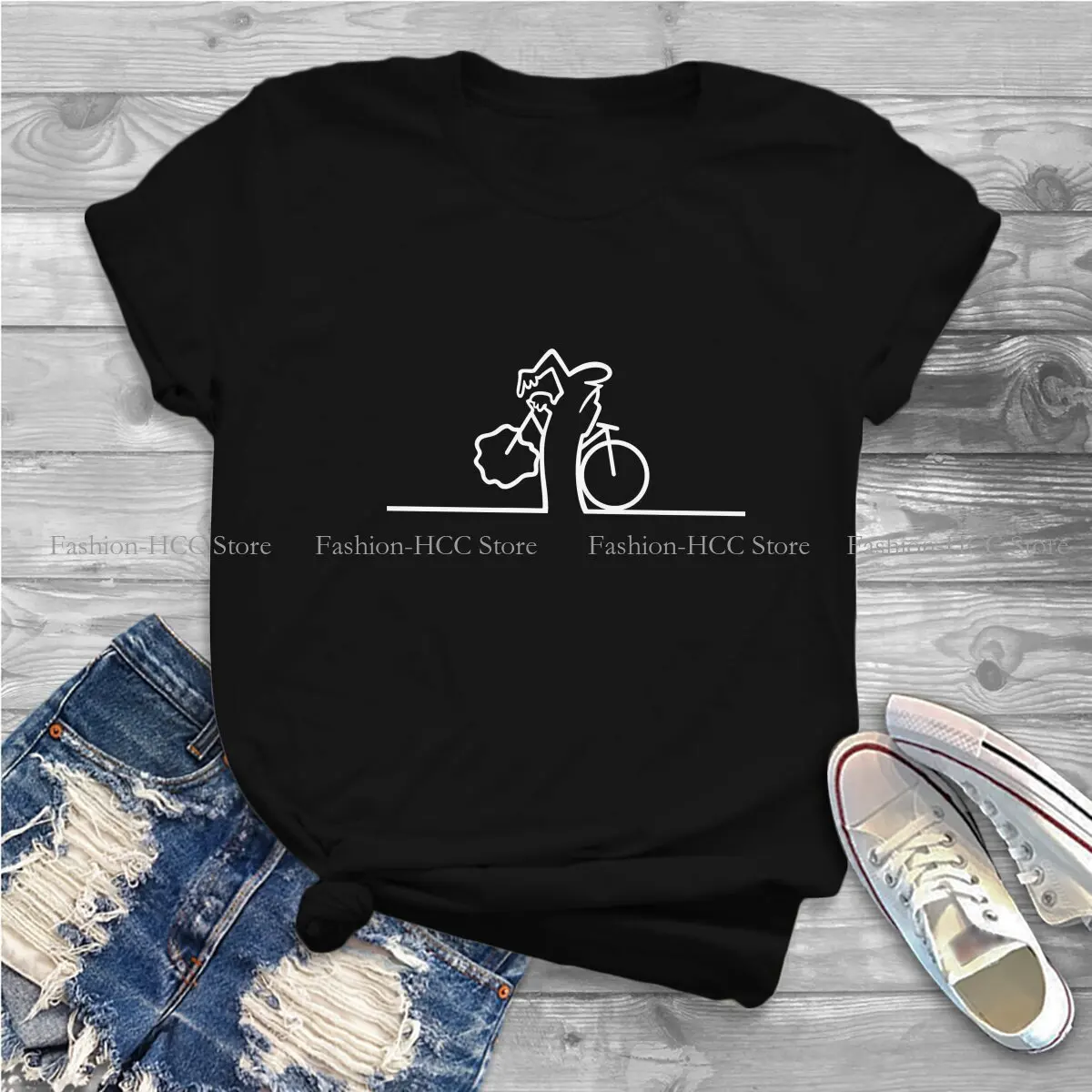 La Linea Cartoon Polyester TShirts Bike Print Women's T Shirt New Trend Clothing