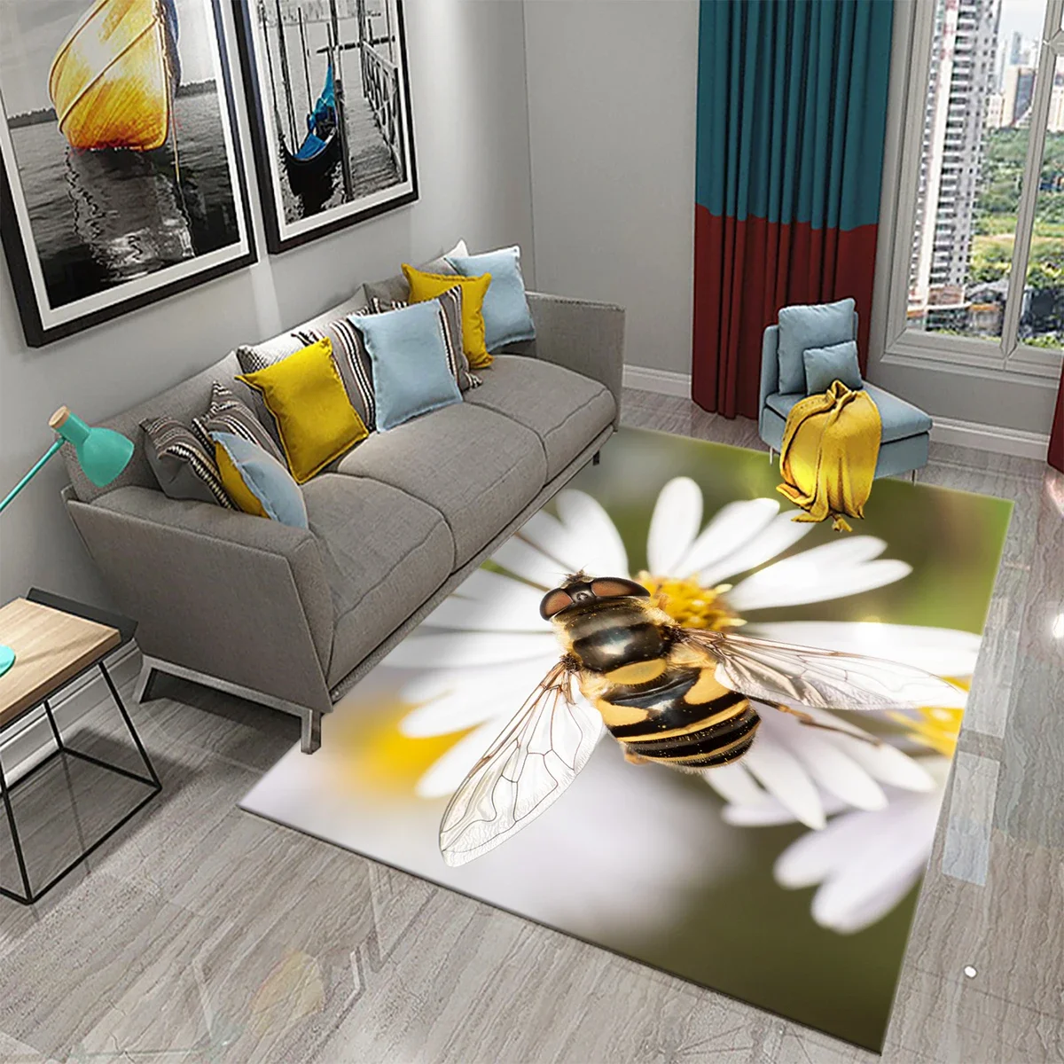 3D Yellow Bee and Hive Carpet for Bathroom Kitchen Entrance Door Non-slip Area Mat Dining Room Living Room Bedroom Decor Carpet