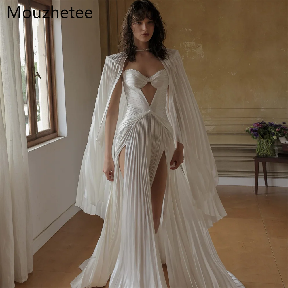 

Mouzhetee A-Line Strapless Elegant Pleat Wedding Dresses Simple Sleeveless Side Split Brides Gown Custom Made 2025
