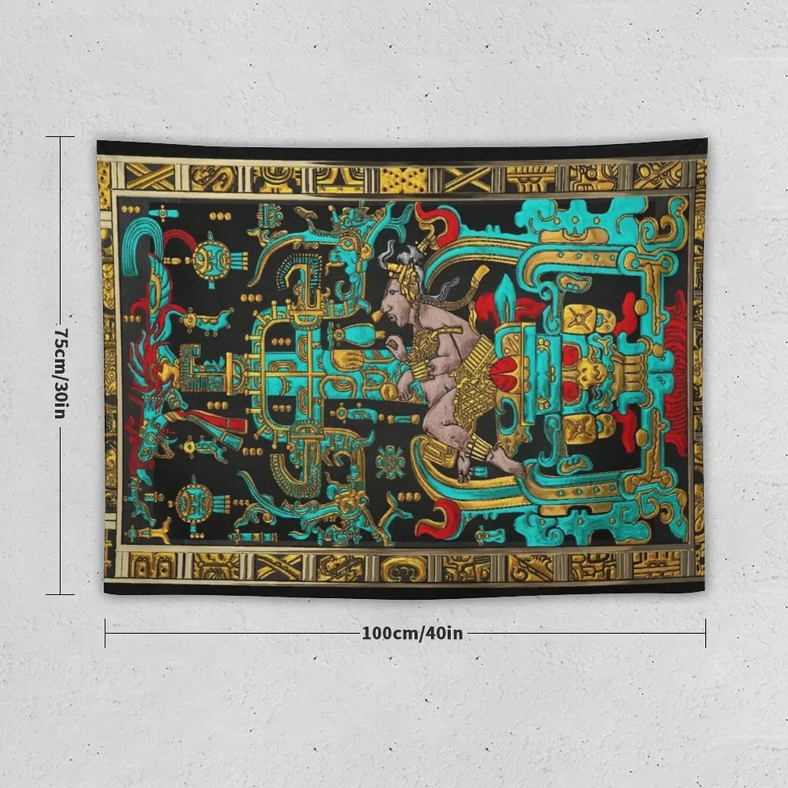 Lid of The Great Tomb of Pakal - Palenque Astronaut over Black No.2 Tapestry Wall Deco Wall Art Tapestry