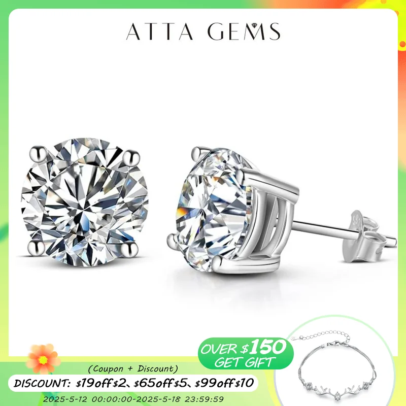 ATTAGEMS 2 Carat 8,0mm D Farbe Moissanite Stud Ohrringe Für Frauen Top Qualität 100% 925 Sterling