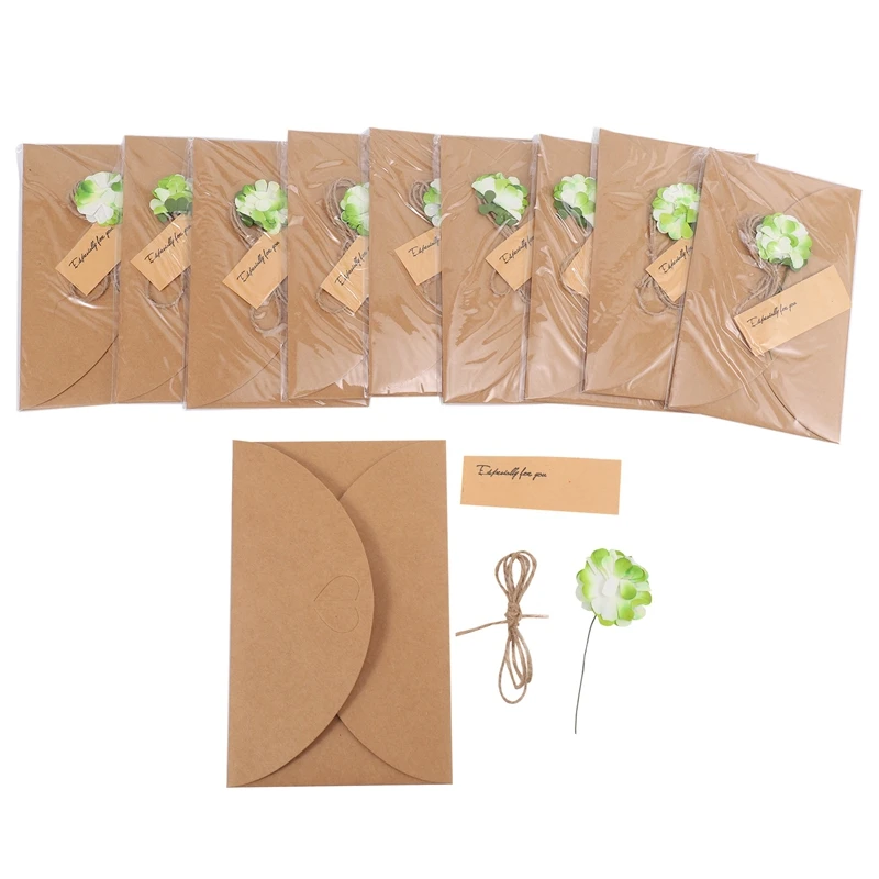 

10Pcs Greeting Card, DIY Handmade Retro Kraft Paper, Blank Envelopes Postcard For Birthday Present Mother's Day Wedding