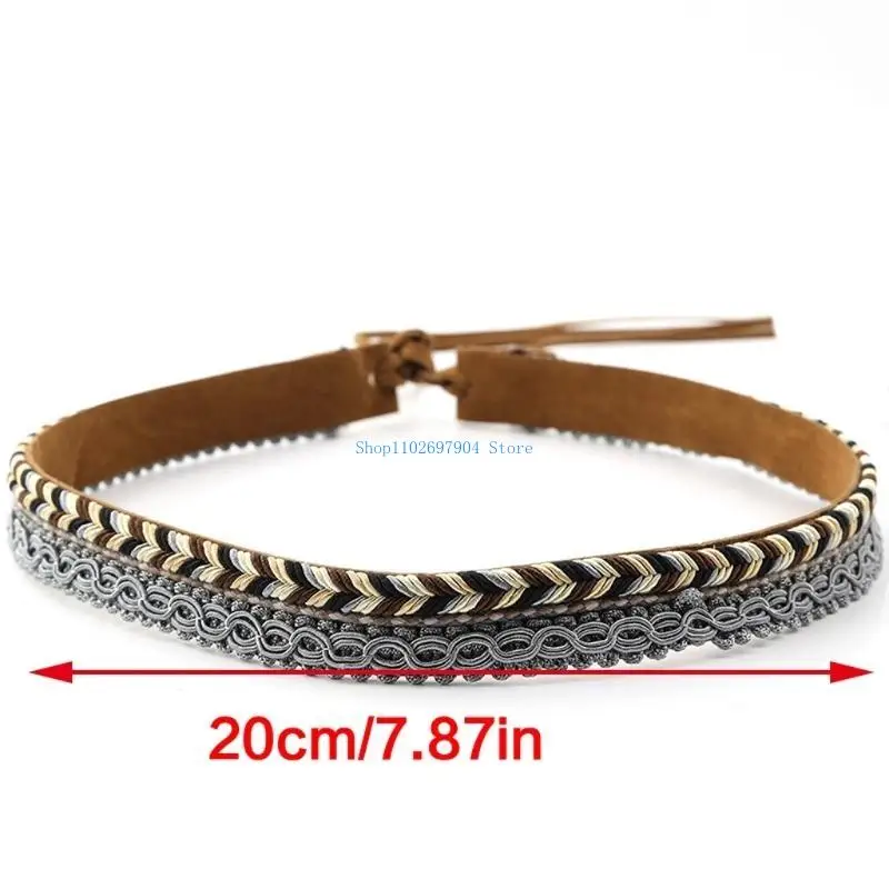 N7YF العرقية الغربية قبعة أحزمة راعية البقر قبعة رعاة البقر حزام قبعة جلدية الفرقة استبدال للحزب اليومي التعادل الخلفي قبعة