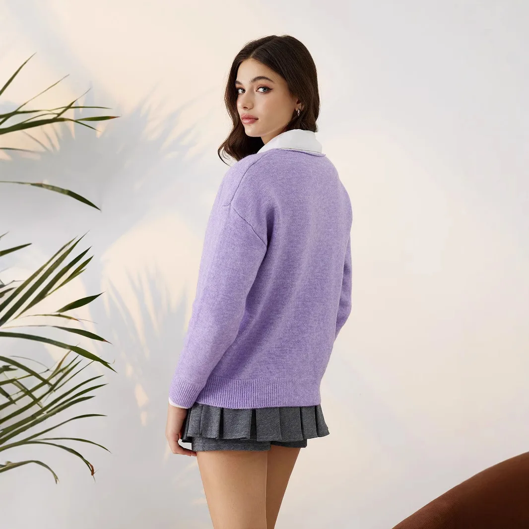 2025 camisola de malha feminina com decote em v solto ajuste outono inverno listrado casual moda manga longa comprimento médio corte reto topos