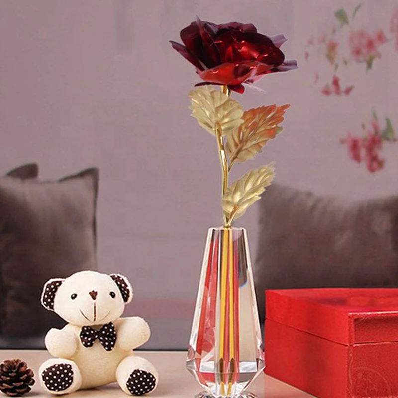 24K Red Rose Flower,Gold Dipped Rose 24K Forever Rose With Gift Box And Bag For Lover Mother Friends,Valentine's Day