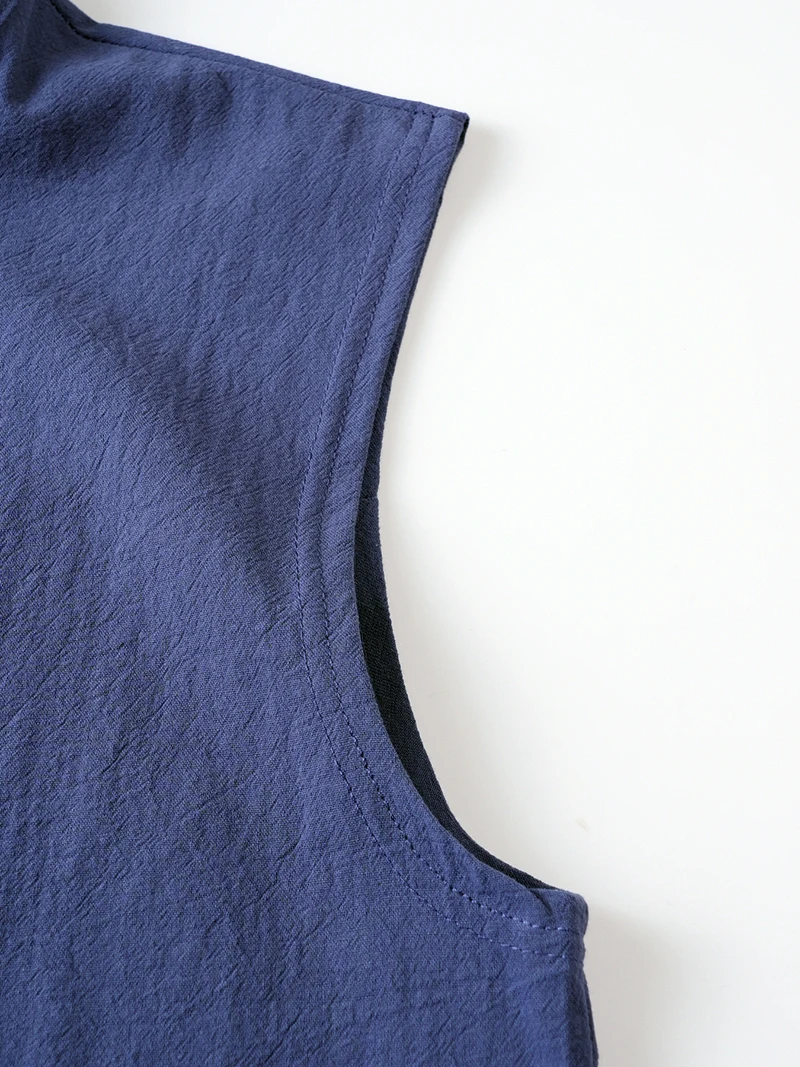 2026 Neue Herren Leinen-Henley-Tanktops mit Stehkragen, Ärmellos, Locker Sitzend, für Strand, Resort, Reisen, Alltag, Outdoor, Urlaub, Freizeit-Weste – Detail 4
