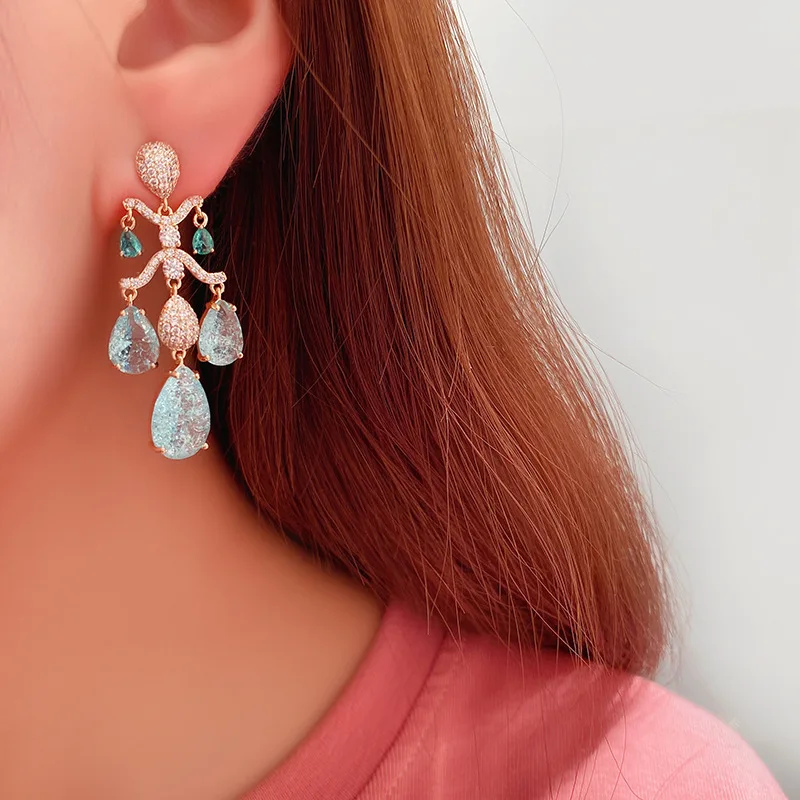 925 Sterling Silver Post Teardrop Pave CZ Drop Earrings Vintage Court Chinese Hanfu Style Sweet Elegant for Women Fine Jewelry