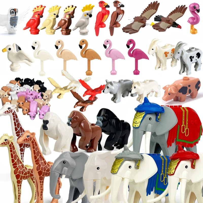 MOC Zwierzęta Miejskie Klocki Konstrukcyjne Model Farma Ranch Scena Akcesoria Koza Wilk Świnia Sowa Flaming Papuga Ptak Zoo Zabawka dla Dzieci Klocki T04