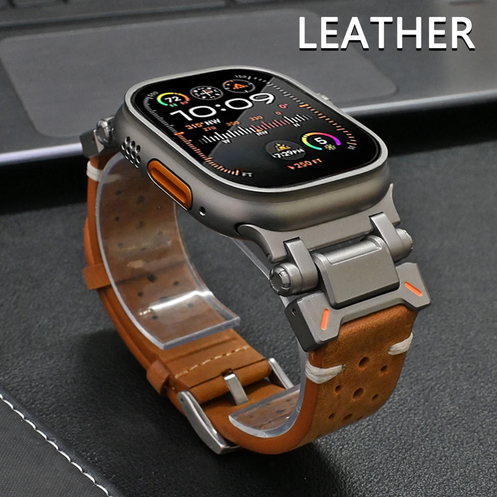 

Кожаный ремешок для Apple Watch Ultra 3 2 1 49 мм серии 11 10 46 мм Businees Мужской ремешок для iWatch 9 8 7 se 6 5 4 45 мм 44 мм браслет
