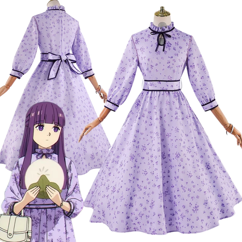 

Anime Sousou No Frieren Cosplay Costume Fern Purple Floral Dress Uniform Outfits Halloween Roleplay Clothes Carnival Party