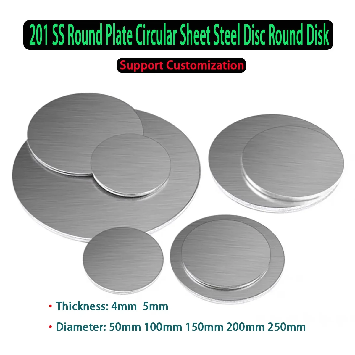 

201 Stainless Steel Round Plate Circular Sheet Steel Disc Round Disk Dia 50mm - 250mm Thickness 4mm 5mm