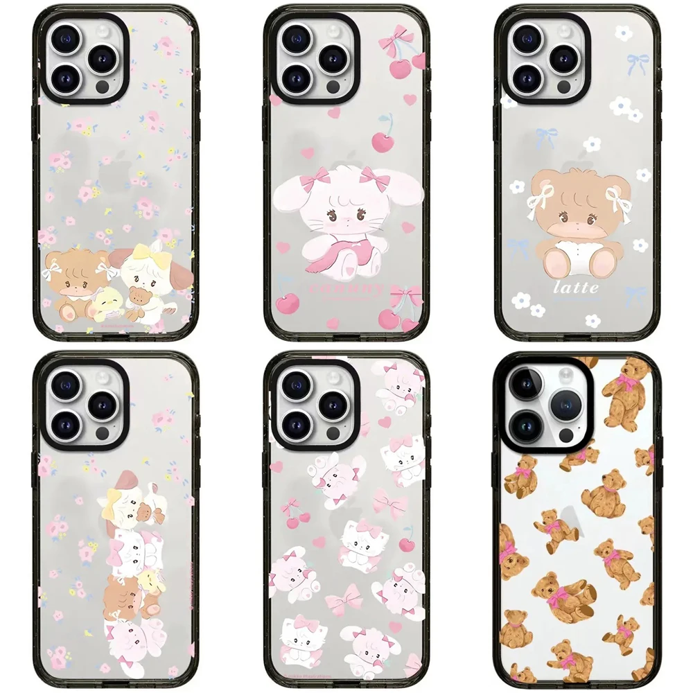 

White Cat Brown Bear 2.0 Acrylic Black Border Magnetic Phone Case Cover for IPhone 12 13 14 15 16 Pro Max Case