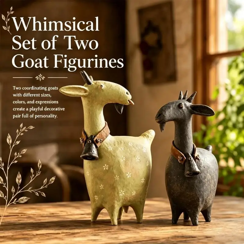 Resin Goat Figurine with Hand-Painted Finish, Sculpting Farmhouse Texture, and Bells Collar Accent for Shelf or Desk Decors 87HA