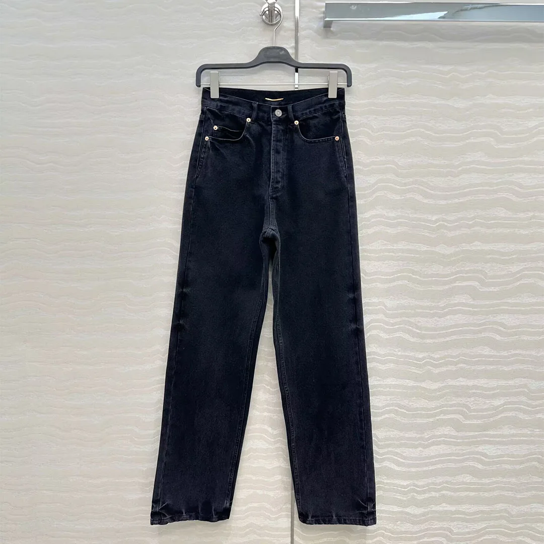 

2025 New Autumn Scratch Washed Denim Jeans Women All-matched Single Breasted High Waist Slim Fit Streetwear Straight Long Pants
