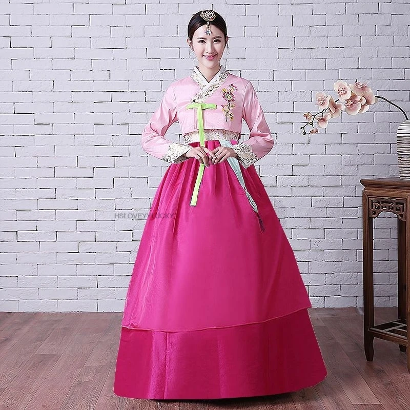 

Women's New Korean Embroidered Flower Korean women's Court Hanbok Set Korean Wedding Dress Performance Dance Hanbok Dress