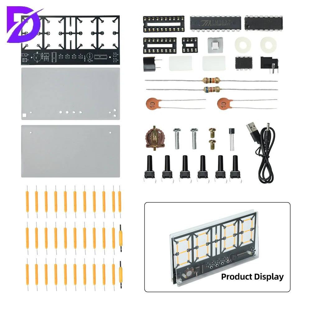 DC 5V 4-digit Digital Light Bar Clock Kit with Brightness Adjustment Electronic DIY Welding Practice Kit DC002 Power Supply