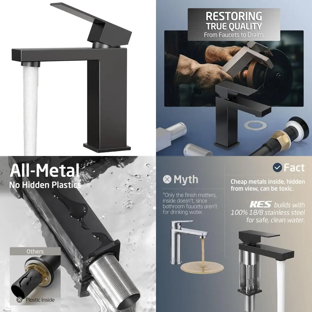 

Matte Black Single Hole Single Handle Stainless Steel Bathroom Sink Faucet with cUPC Certification