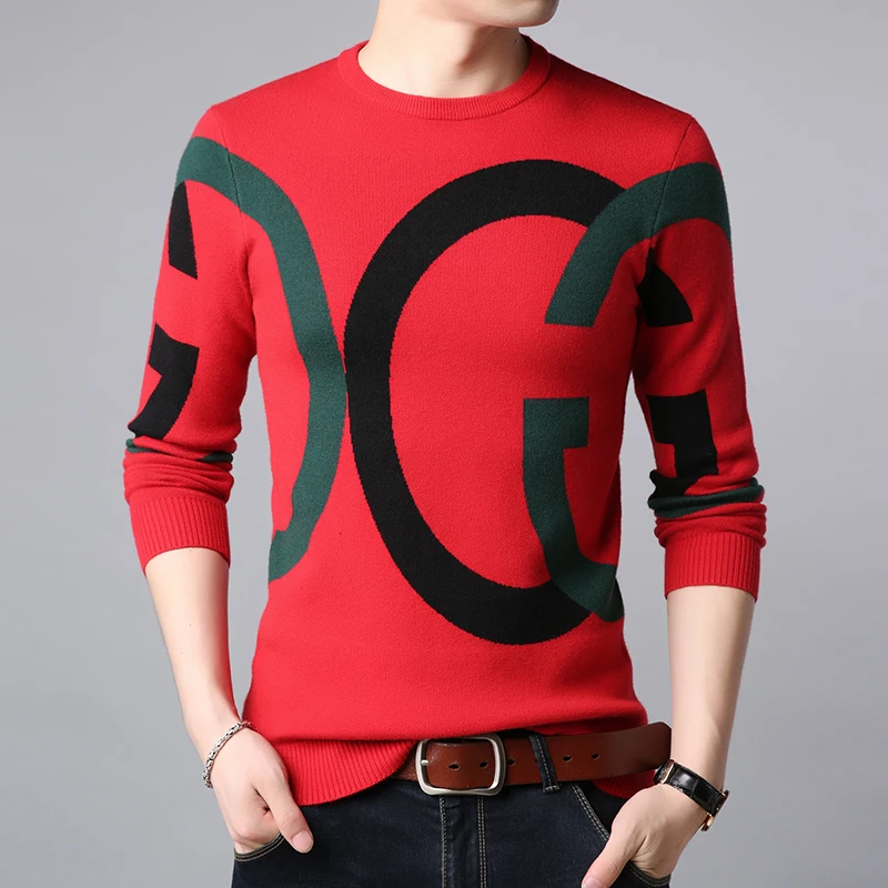 

2025 Winter New Fashion Letter Sweater Knitted Sweater Casual Round Neck Slim Fit Three Dimensional Men's Breathable Sweater