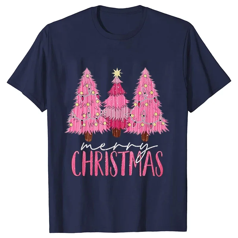 Pink Christmas Tree Women T Shirt Funny Graphic Christmas Party Outfit Harajuku Casual Female Clothing O Neck Short Sleeve Tees